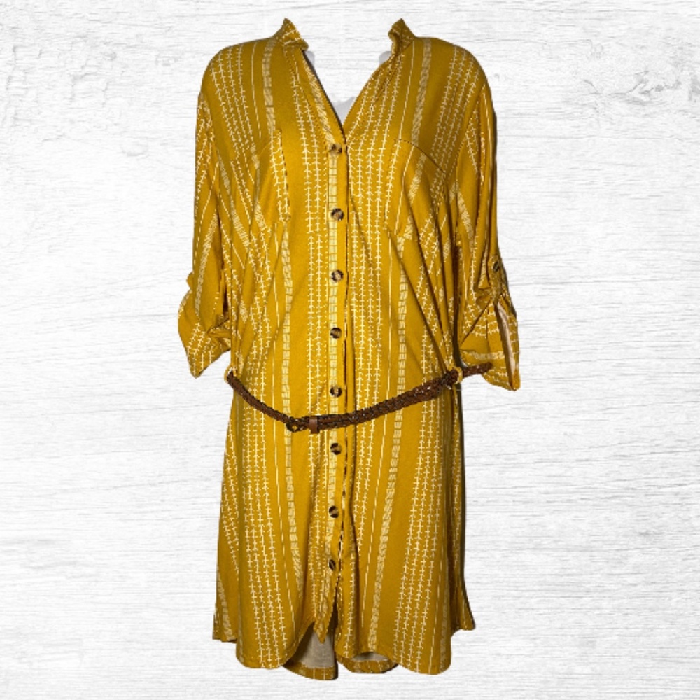 ➕Mustard & White Aztec Knee Length Dress